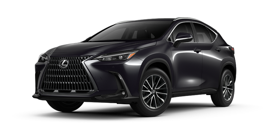 Exterior of the Lexus NX Hybrid shown in Caviar.