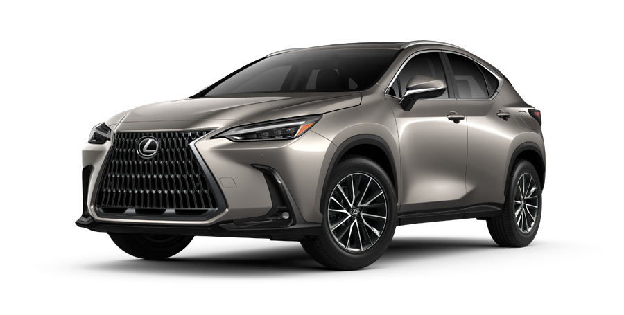 Exterior of the Lexus NX Hybrid shown in Atomic Silver.